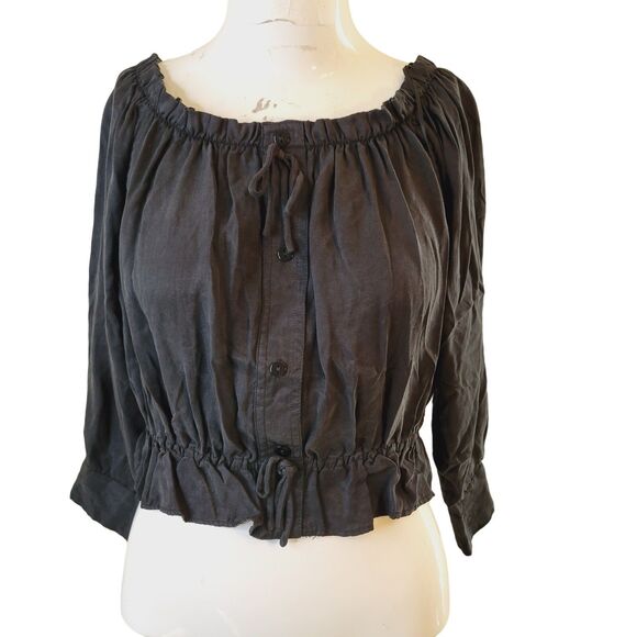 Zara Tops - Zara Fillsens XS womens blouse top stretch elastic faux button crop round neck